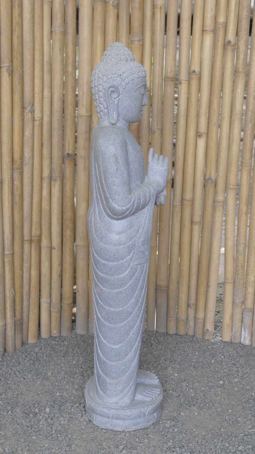  Product image 4 of the product “Standing Buddha made of Riverstone in Dharmachakra position - gesture of wheel of the teaching of Dharma. About 120cm height. ”